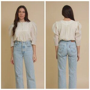 Current Air Puff Sleeve Cream Magnolia Blouse